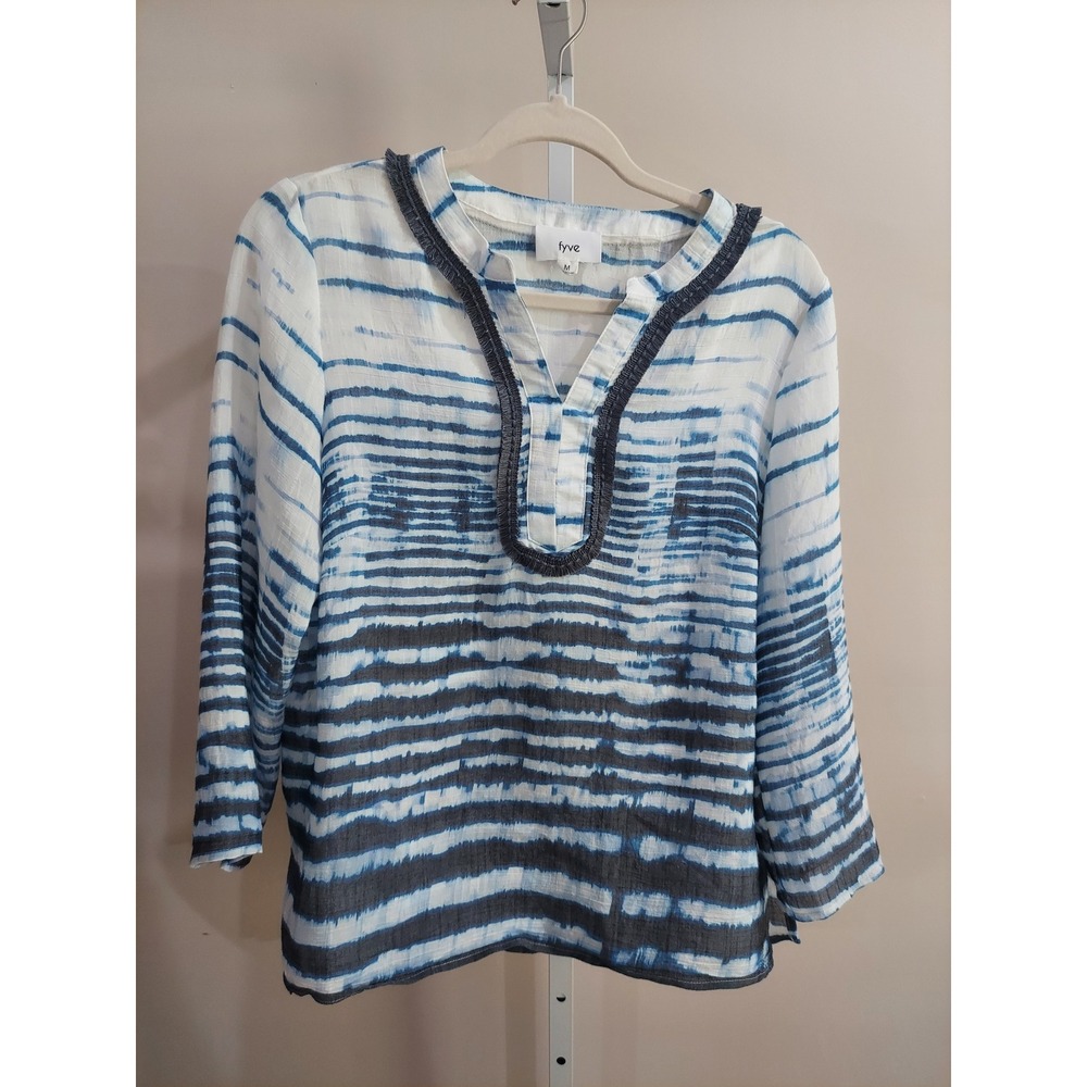 Fyve Womens Tie Dye Stripe Top M Coastal Beach Travel Cruise Boho Bohemian